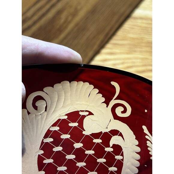 HUGE EGERMANN RUBY RED CUT-TO-CLEAR VASE, STAG & CASTLE, DEER, BOHEMIA - Picture 8 of 8